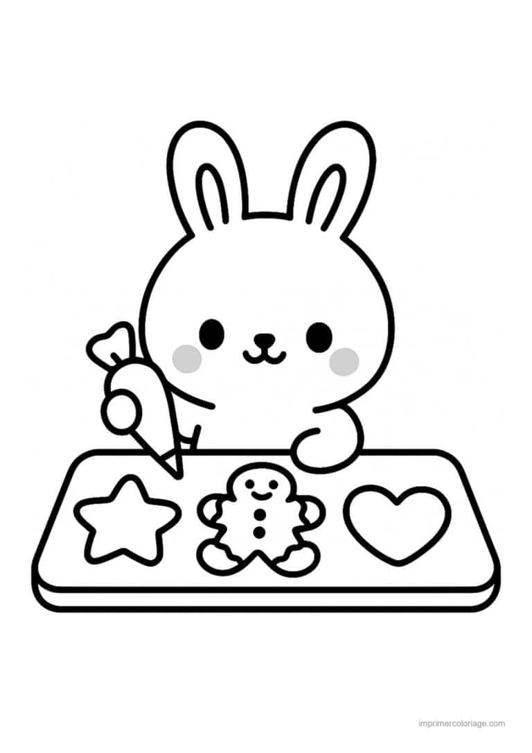 coloriage noel maternelle lapin decore biscuits pain epice - dessin gratuit &agrave; imprimer