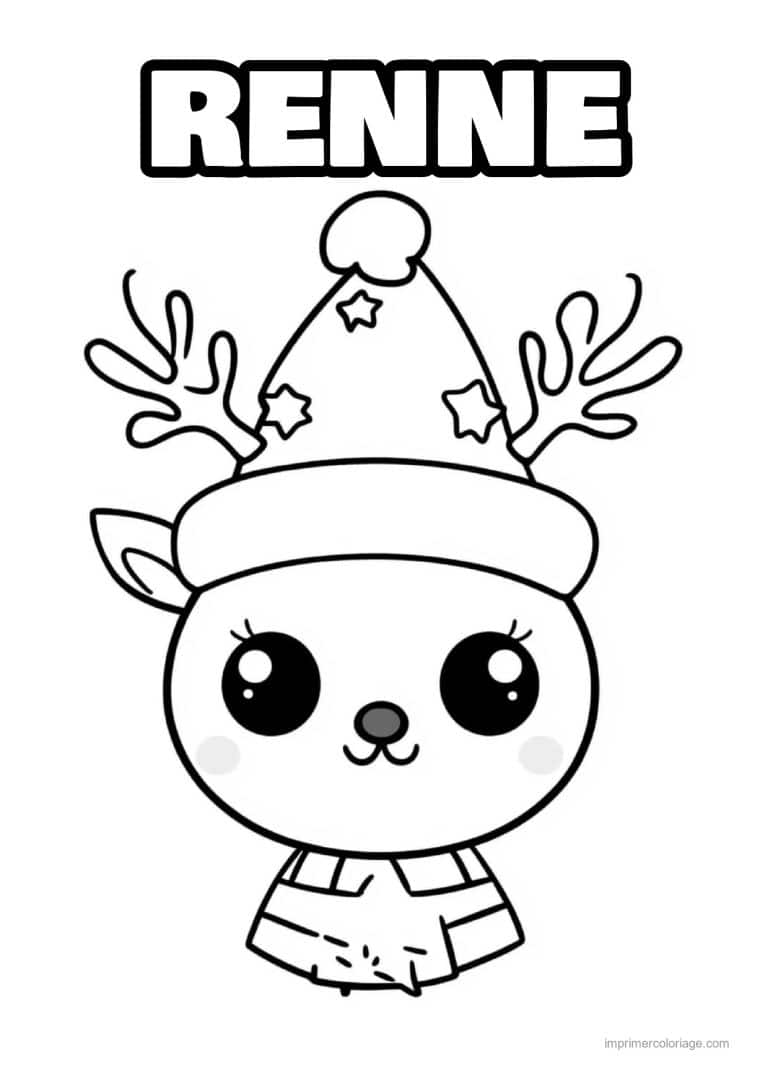 coloriage renne noel renne kawaii bonnet echarpe - dessin gratuit &agrave; imprimer