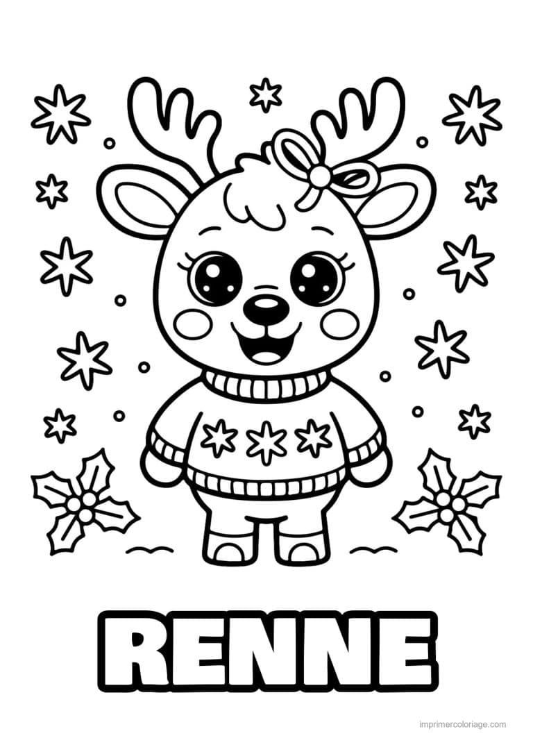 coloriage renne noel renne pull houx flocons - dessin gratuit &agrave; imprimer