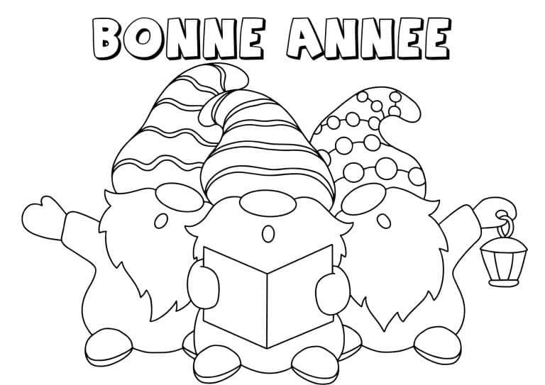Coloriage bonne ann&eacute;e lutins qui chantent