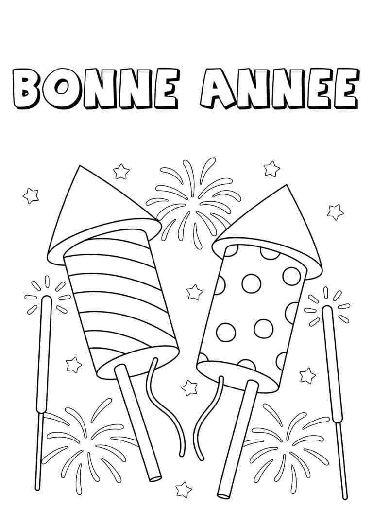 Coloriage bonne ann&eacute;e fus&eacute;e et artifices