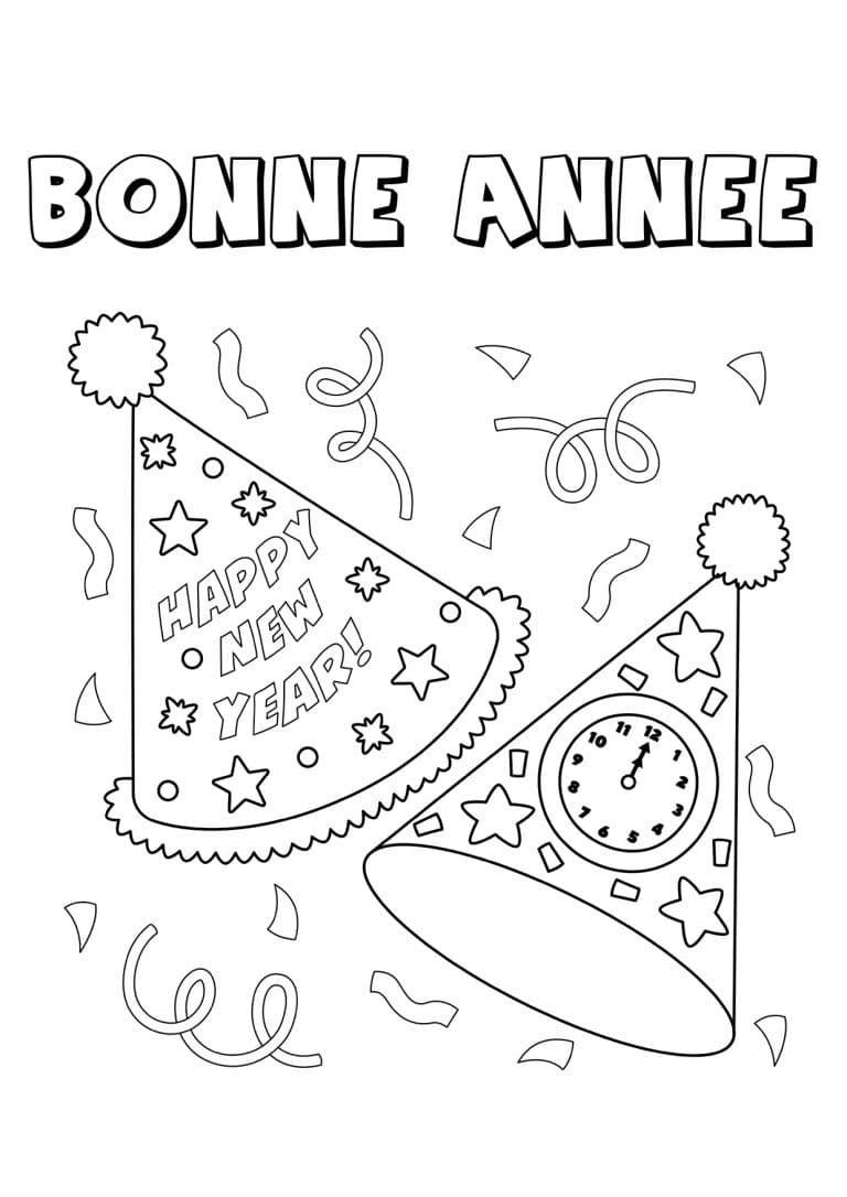 Coloriage bonne ann&eacute;e cotillon et fetes