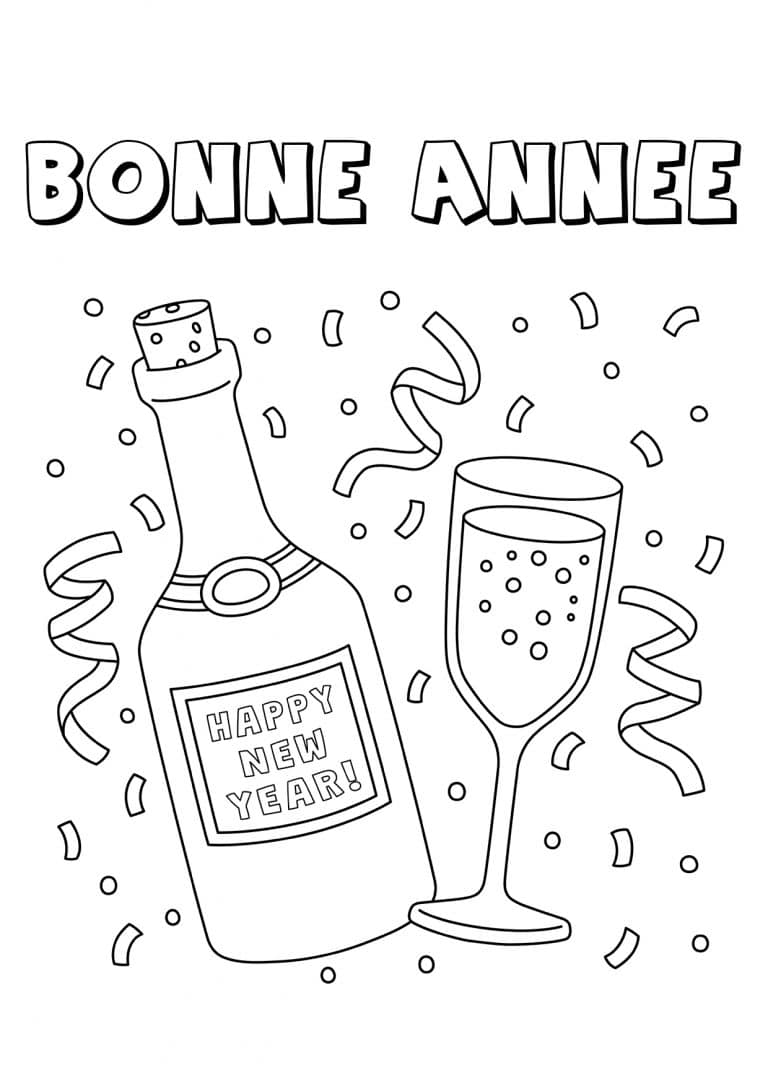 Coloriage bonne ann&eacute;e Champagne