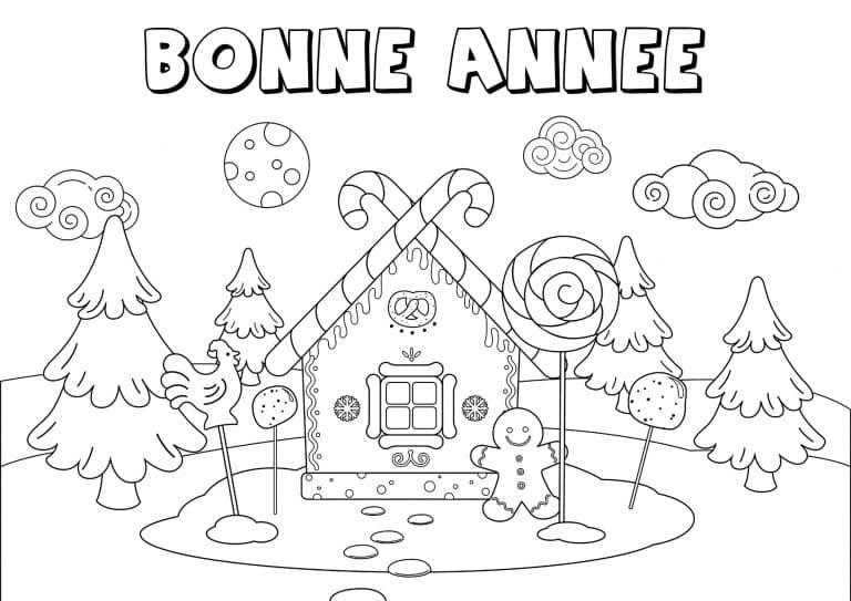 Coloriage bonne ann&eacute;e maison pain d'&eacute;pices