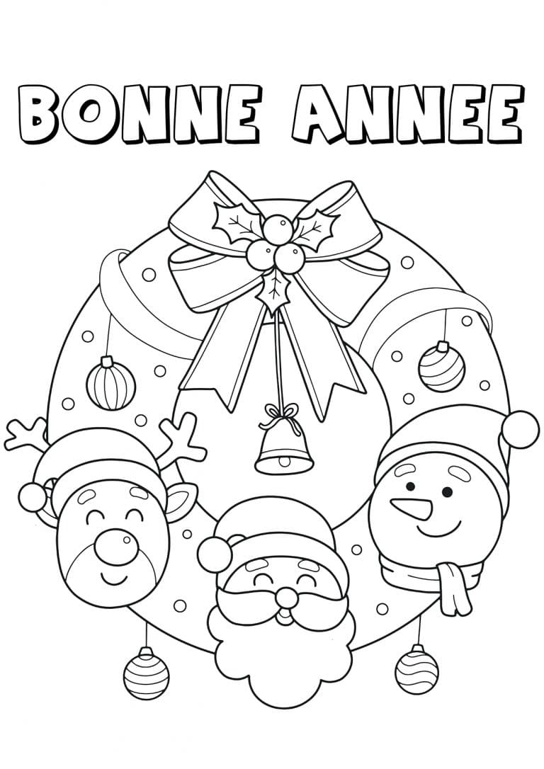 Coloriage Bonne ann&eacute;e couronne de Noel