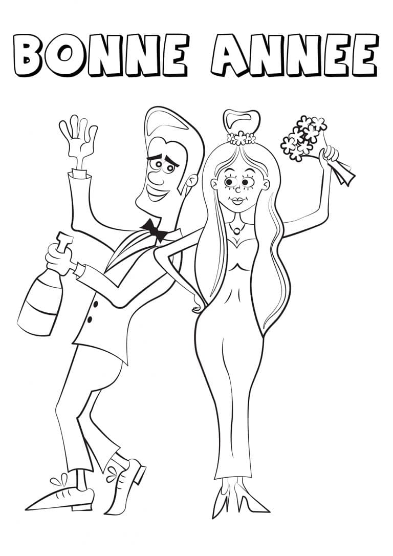 Coloriage bonne ann&eacute;e tenue de soir&eacute;e