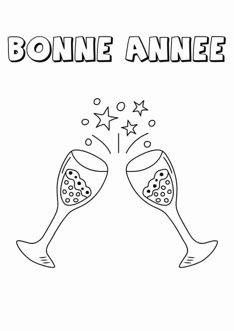 Coloriage bonne ann&eacute;e coupe de champagne