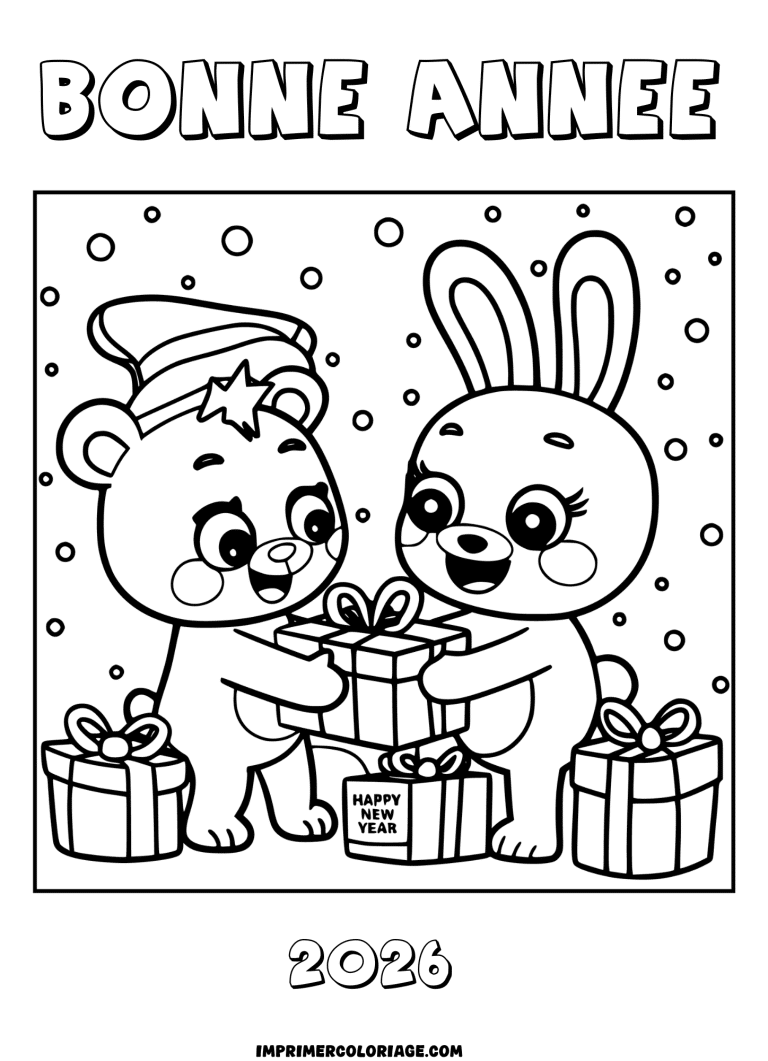 coloriage bonne ann&eacute;e 2026 animaux - dessin gratuit &agrave; imprimer