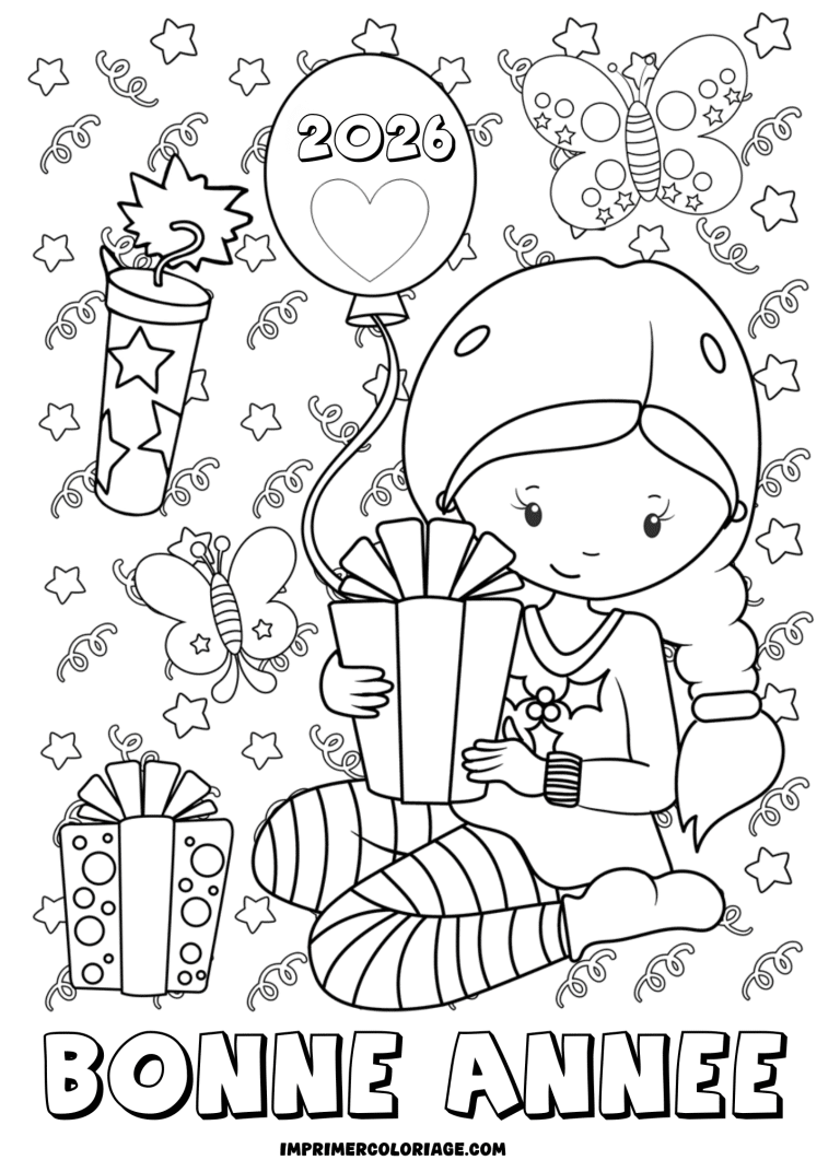 coloriage bonne ann&eacute;e 2026 ballon - dessin gratuit &agrave; imprimer