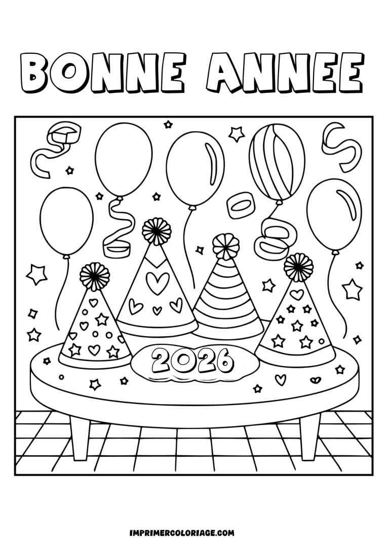 coloriage bonne ann&eacute;e 2026 ballons - dessin gratuit &agrave; imprimer