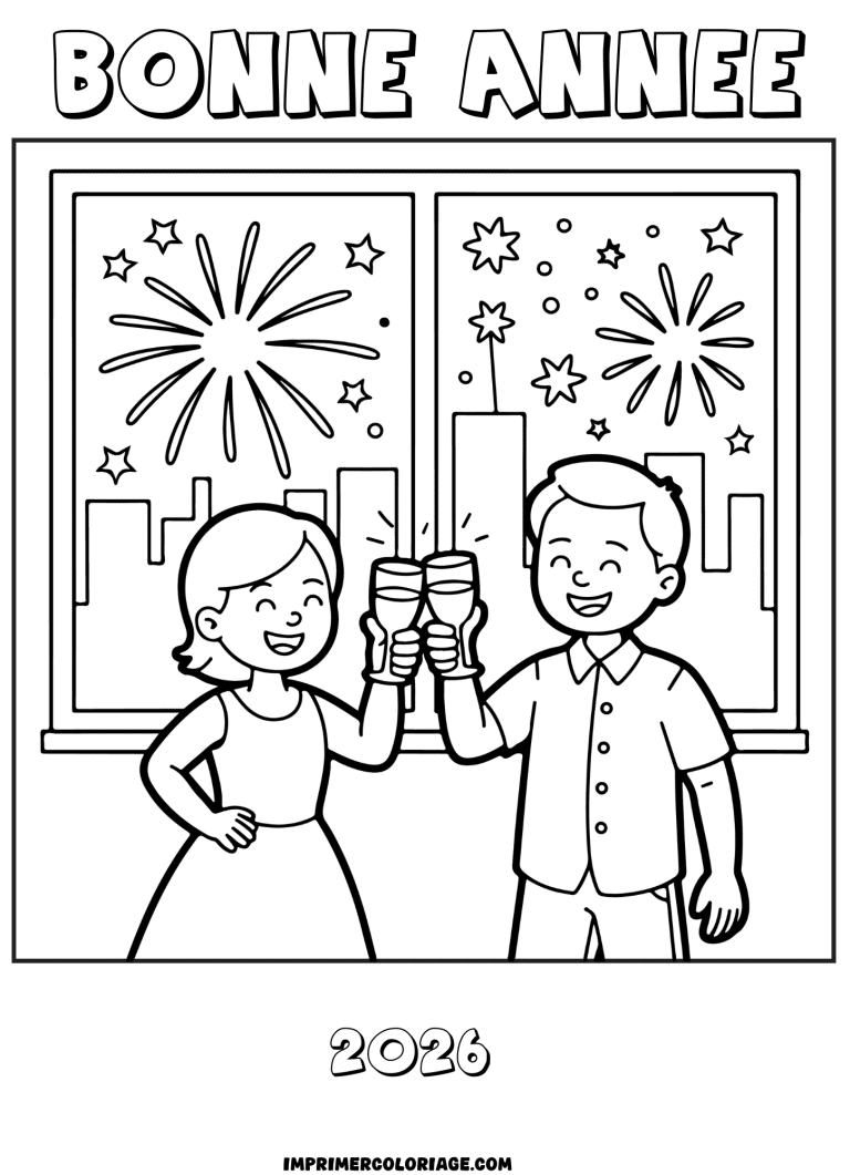 coloriage bonne ann&eacute;e 2026 champagne - dessin gratuit &agrave; imprimer