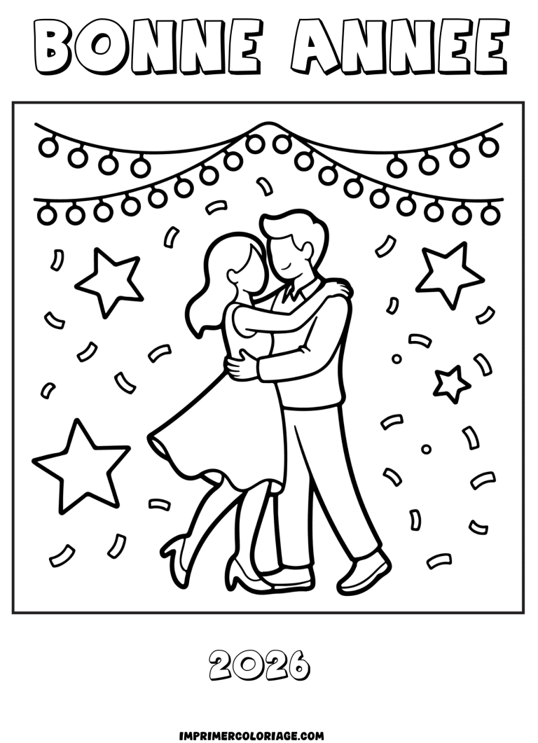 coloriage bonne ann&eacute;e 2026 danse - dessin gratuit &agrave; imprimer