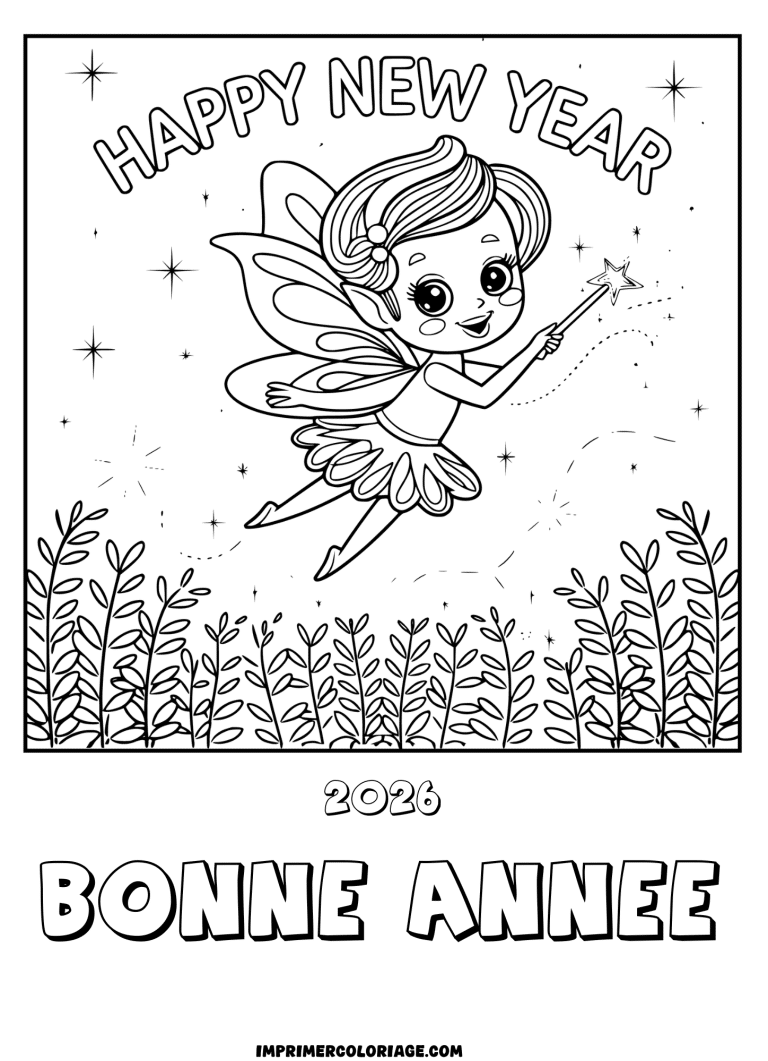 coloriage bonne ann&eacute;e 2026 f&eacute;e magique - dessin gratuit &agrave; imprimer