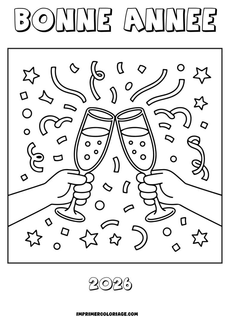 coloriage bonne ann&eacute;e 2026 on trinque - dessin gratuit &agrave; imprimer