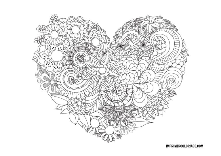 Coloriage St Valentin Adulte &agrave; imprimer gros coeur | Mandala