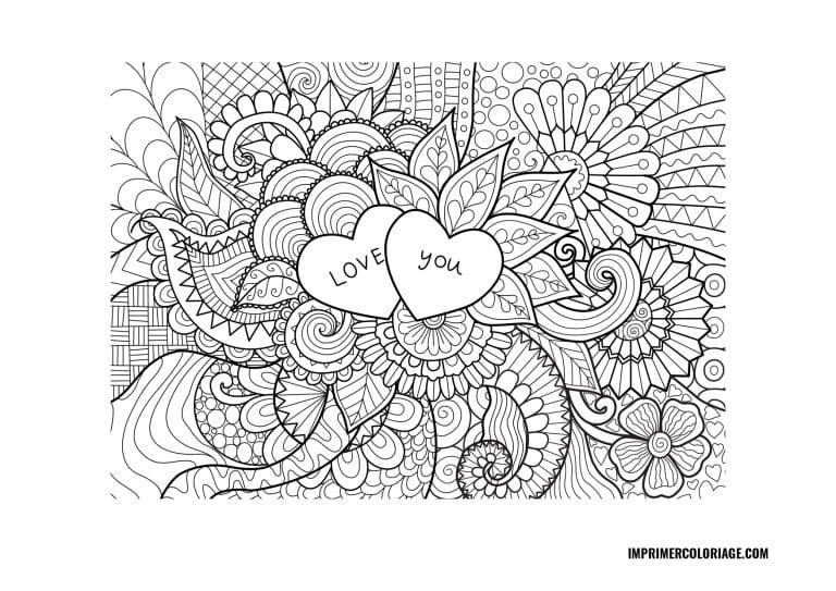 Coloriage St Valentin Adulte &agrave; imprimer Love | Mandala
