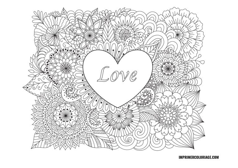 Coloriage St Valentin Adulte &agrave; imprimer Amour | Mandala