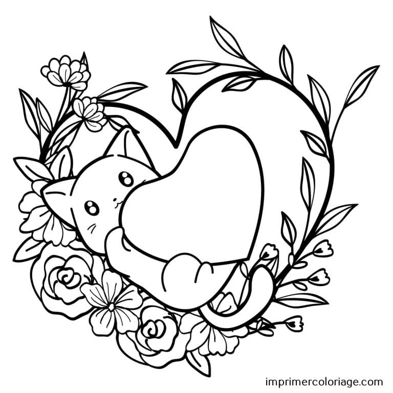 Coloriage Coeur chat Coloriage Coeur | Coloriage St Valentin