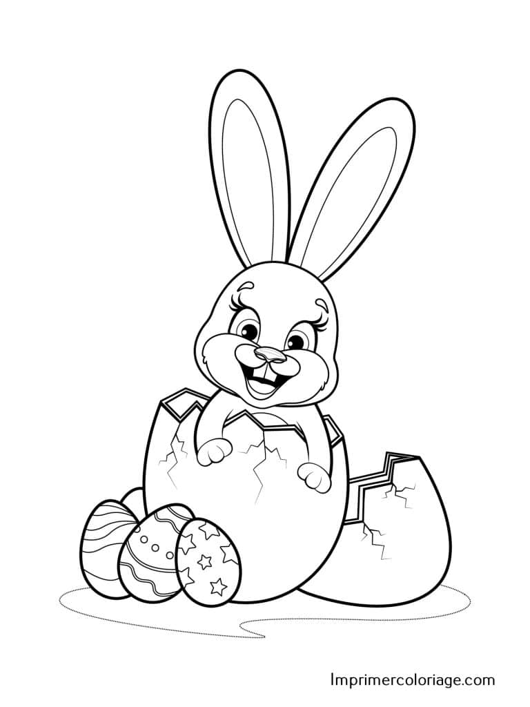 Lapin de Pâques à colorier dans oeuf Coloriage de lapin dans oeuf de Pâques, imprimer gratuitement