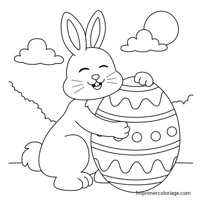 Lapin de Pâques à colorier rigolo Coloriage de lapin rigolo de Pâques, imprimer gratuitement