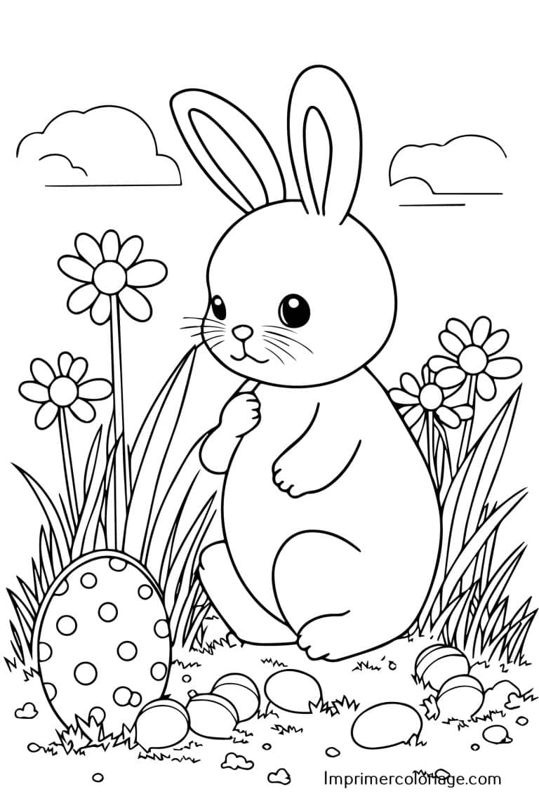 Lapin de Pâques à colorier pour enfant Coloriage de lapin de Pâques, imprimer gratuitement pour enfant