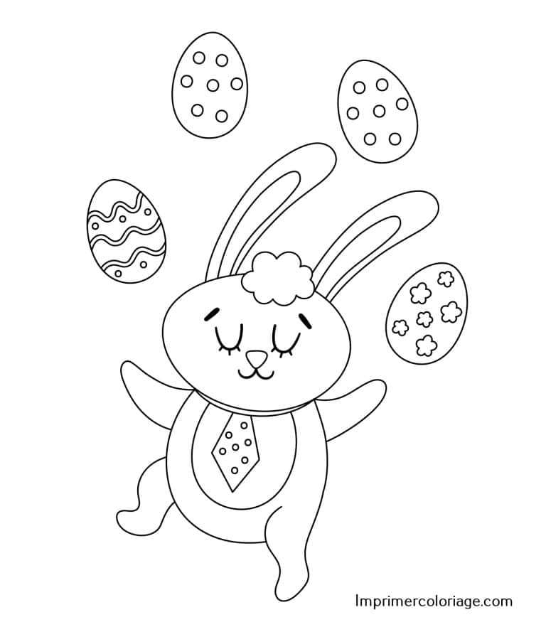 Lapin de Pâques à colorier avec oeufs Coloriage de lapin de Pâques avec oeufs, imprimer gratuitement
