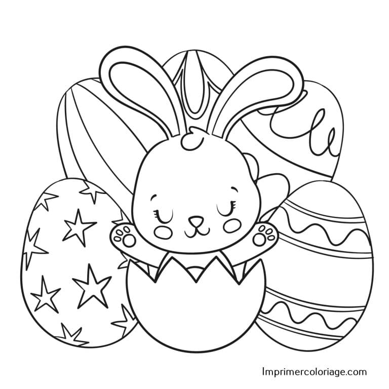 Lapin de Pâques à colorier trop mignon Coloriage de lapin mignon de Pâques, imprimer gratuitement