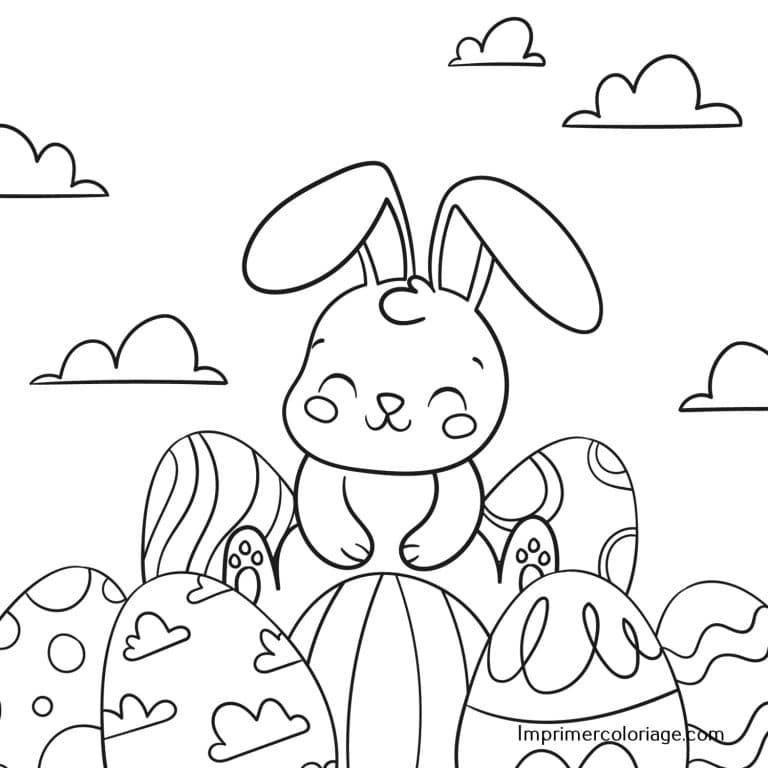 Lapin de Pâques à colorier souriant Coloriage de lapin souriant de Pâques, imprimer gratuitement