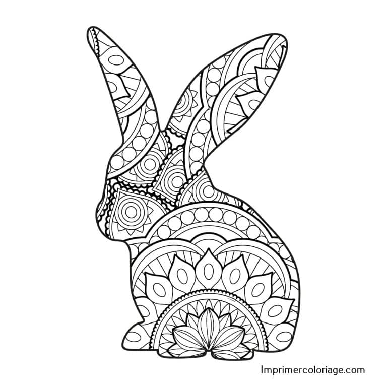 Coloriage P&acirc;ques lapin adulte Mandala | Dessin gratuit &agrave; imprimer