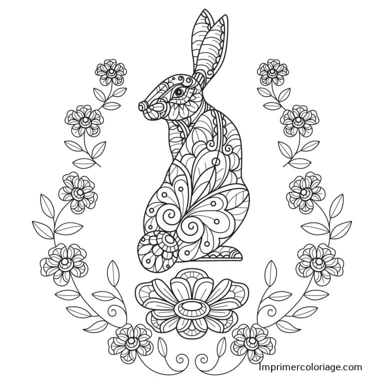 Coloriage P&acirc;ques lapin jardin Mandala | Dessin gratuit &agrave; imprimer