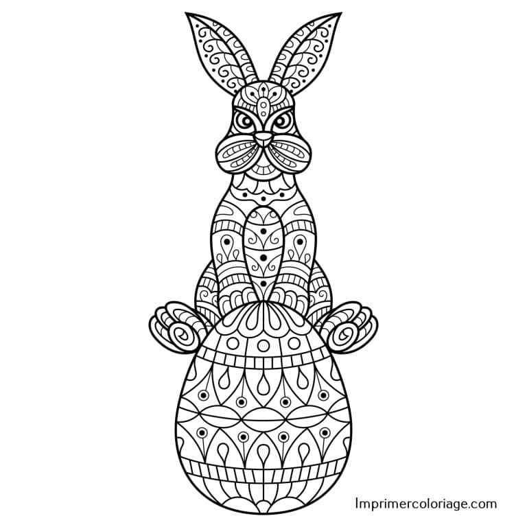 Coloriage P&acirc;ques Mandala lapin oeuf | Dessin gratuit &agrave; imprimer