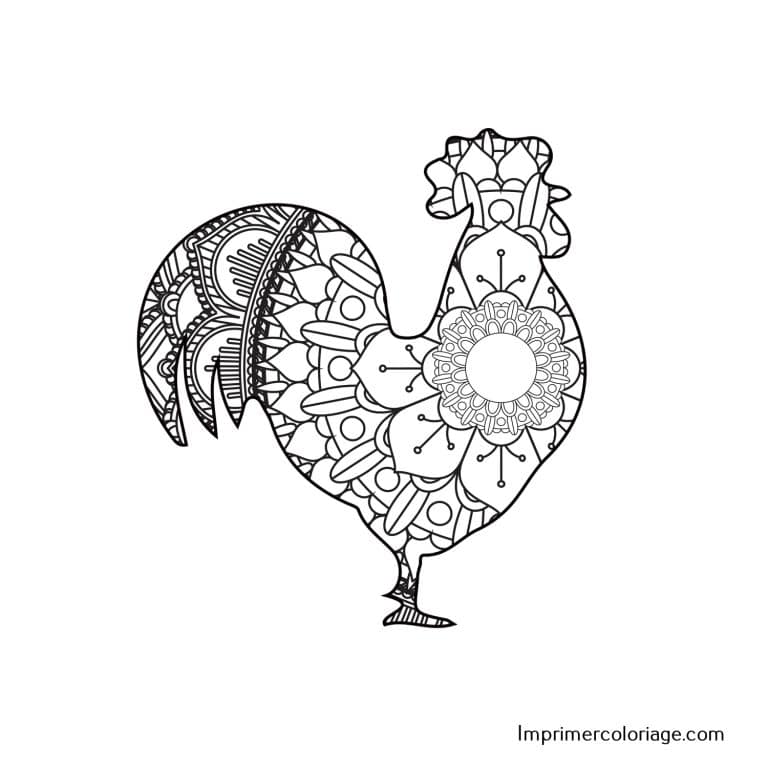 Coloriage P&acirc;ques Coq Mandala | Dessin gratuit &agrave; imprimer