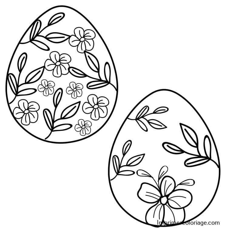 Coloriage Oeuf de P&acirc;ques &agrave; imprimer gratuitement avec fleurs