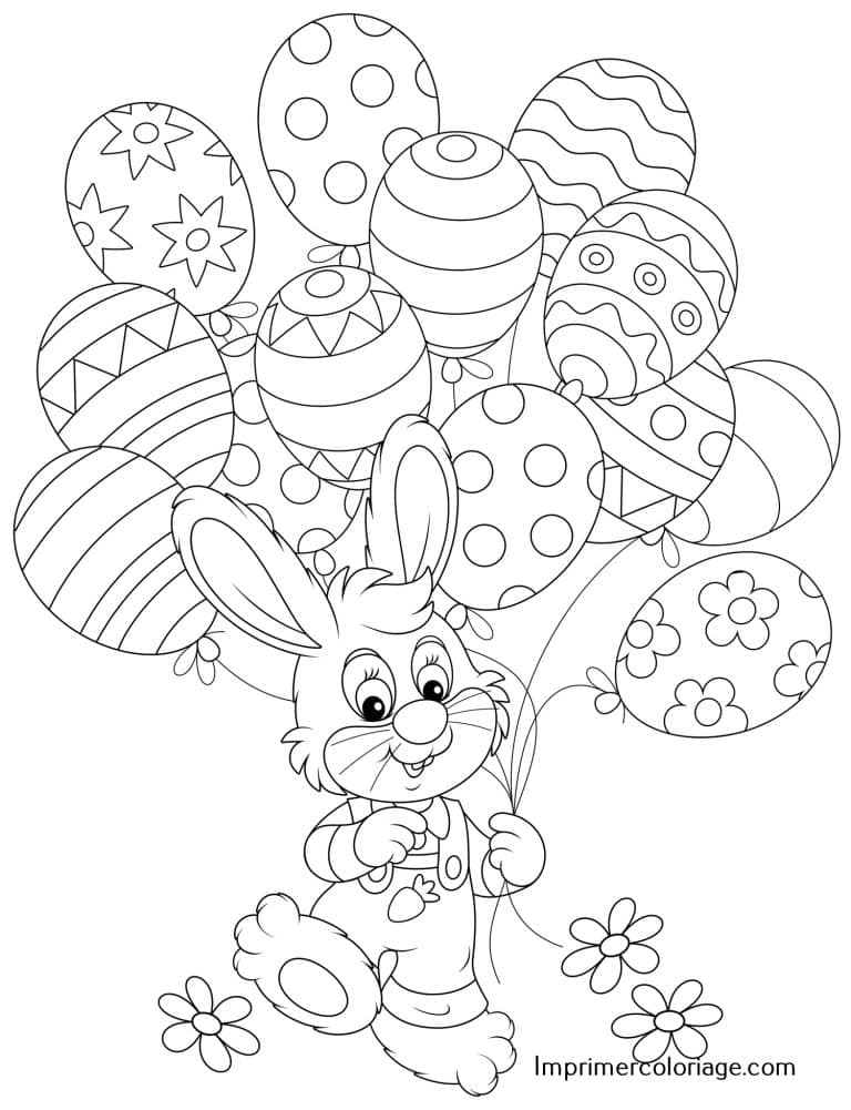 Coloriage Oeuf de P&acirc;ques &agrave; imprimer gratuitement avec lapin