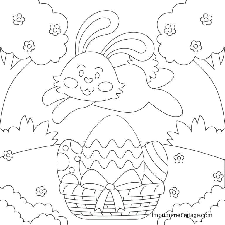 Coloriage panier et lapin de P&acirc;ques &agrave; imprimer gratuitement