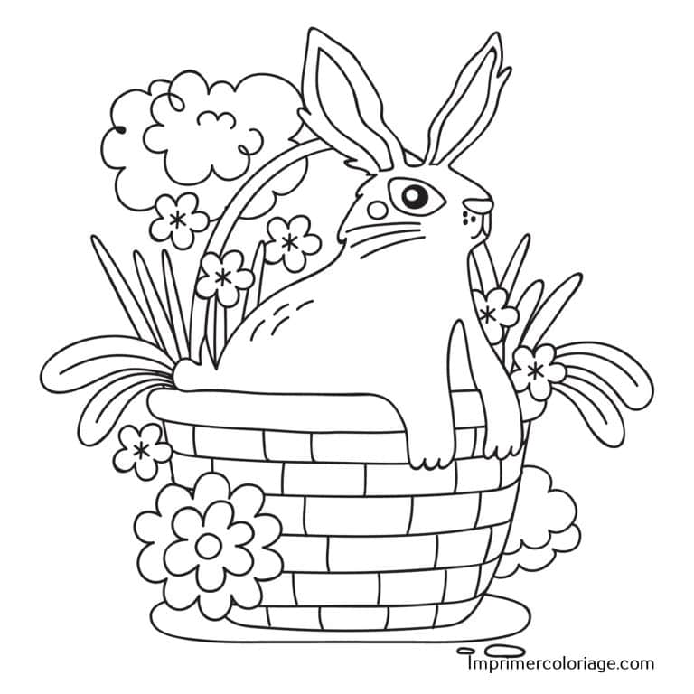 Coloriage panier de P&acirc;ques &agrave; imprimer gratuitement avec lapin