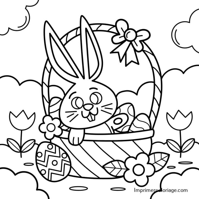 Coloriage panier de P&acirc;ques mignon &agrave; imprimer gratuitement