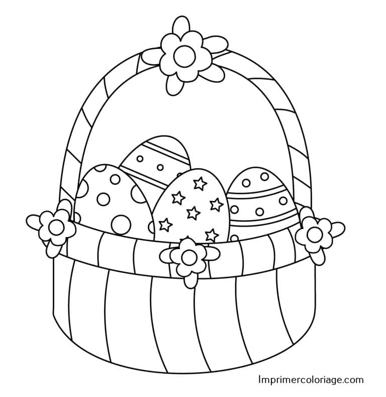 Coloriage panier de P&acirc;ques et oeuf &agrave; imprimer gratuitement