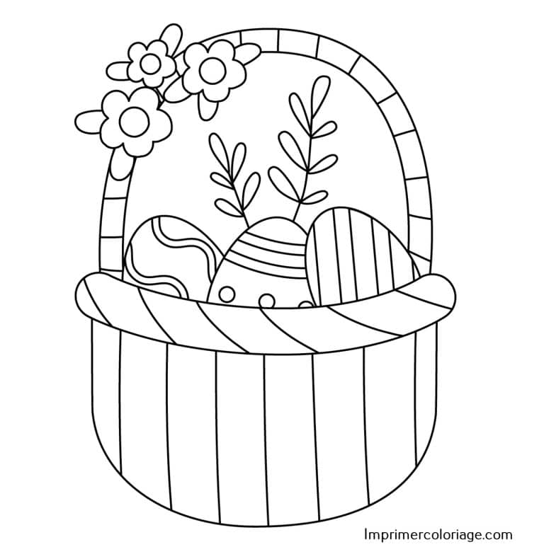 Coloriage panier et ses oeufs de P&acirc;ques &agrave; imprimer gratuitement