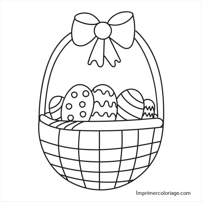 Coloriage panier de P&acirc;ques &agrave; imprimer gratuitement kawaii