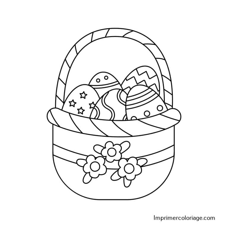 Coloriage panier de P&acirc;ques avec oeufs &agrave; imprimer gratuitement