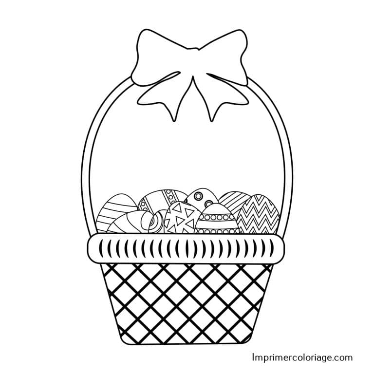 Coloriage panier de P&acirc;ques &agrave; imprimer gratuitement en osier