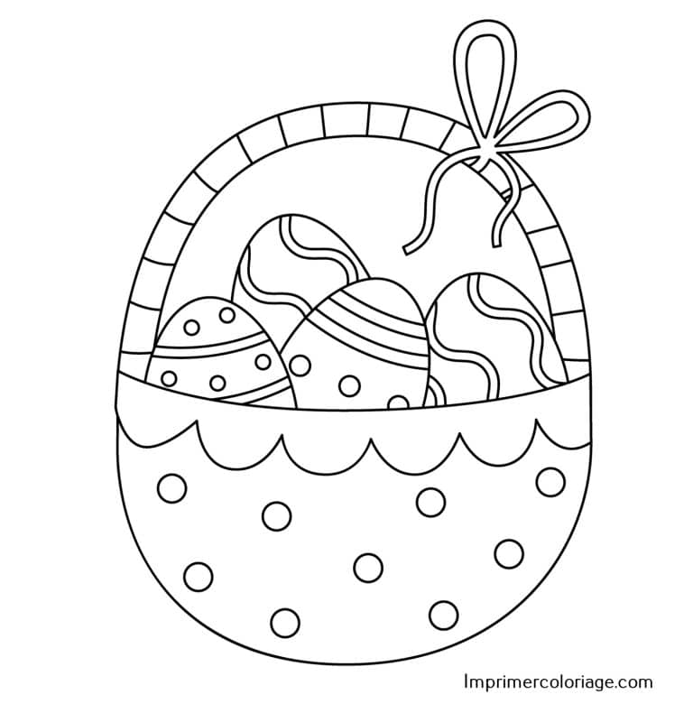 Coloriage panier de P&acirc;ques &agrave; imprimer gratuitement ruban
