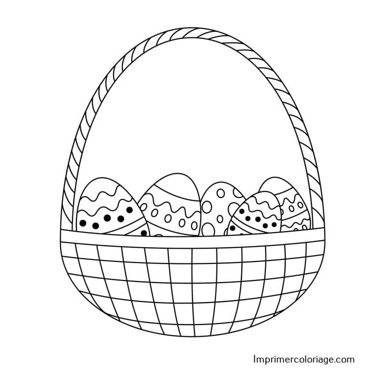 Coloriage panier de P&acirc;ques dans jardin &agrave; imprimer gratuitement