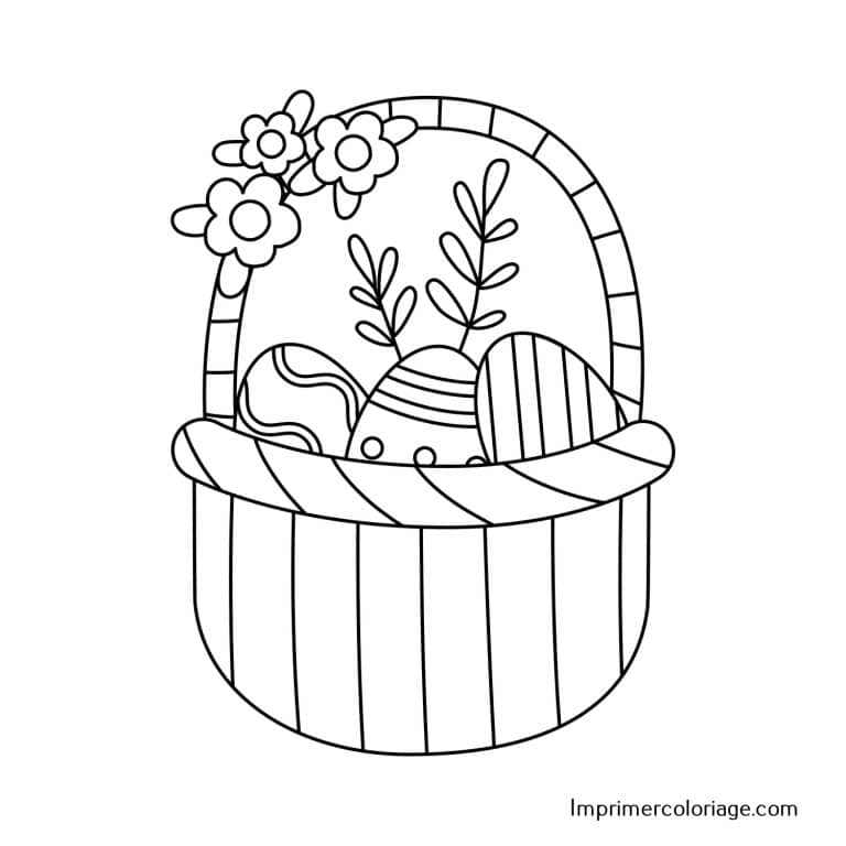 Coloriage panier de P&acirc;ques avec oeuf &agrave; imprimer gratuitement