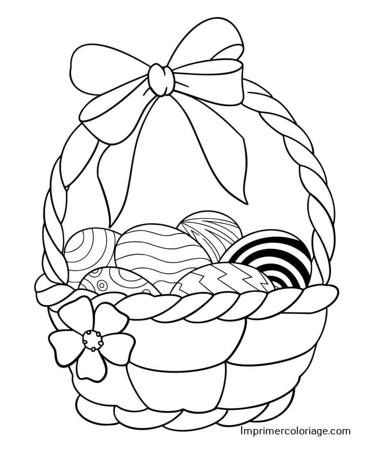 Coloriage panier de P&acirc;ques et noeud &agrave; imprimer gratuitement