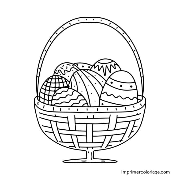 Coloriage panier de P&acirc;ques et oeufs &agrave; imprimer gratuitement