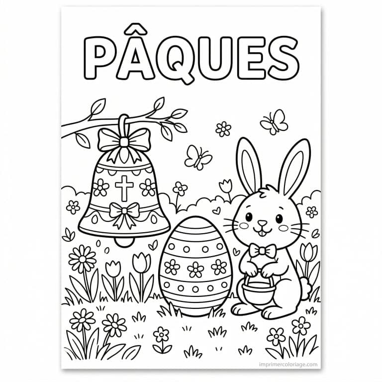 coloriage paques cloche oeuf lapin trio à imprimer coloriage paques cloche oeuf lapin trio - dessin gratuit à imprimer
