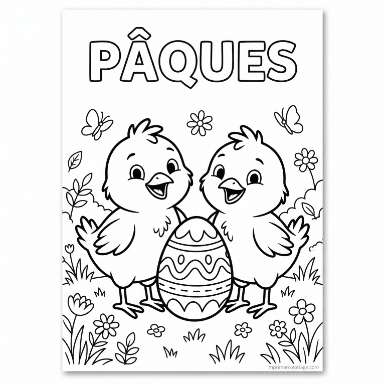 coloriage paques deux poussins oeuf prairie à imprimer coloriage paques deux poussins oeuf prairie - dessin gratuit à imprimer