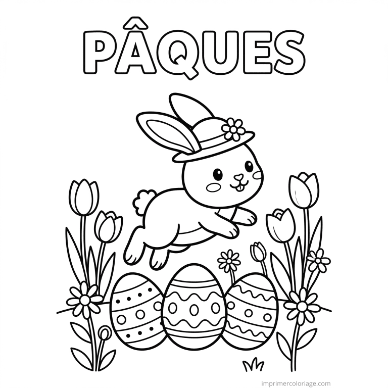 coloriage paques lapin chapeau saute oeufs à imprimer coloriage paques lapin chapeau saute oeufs - dessin gratuit à imprimer